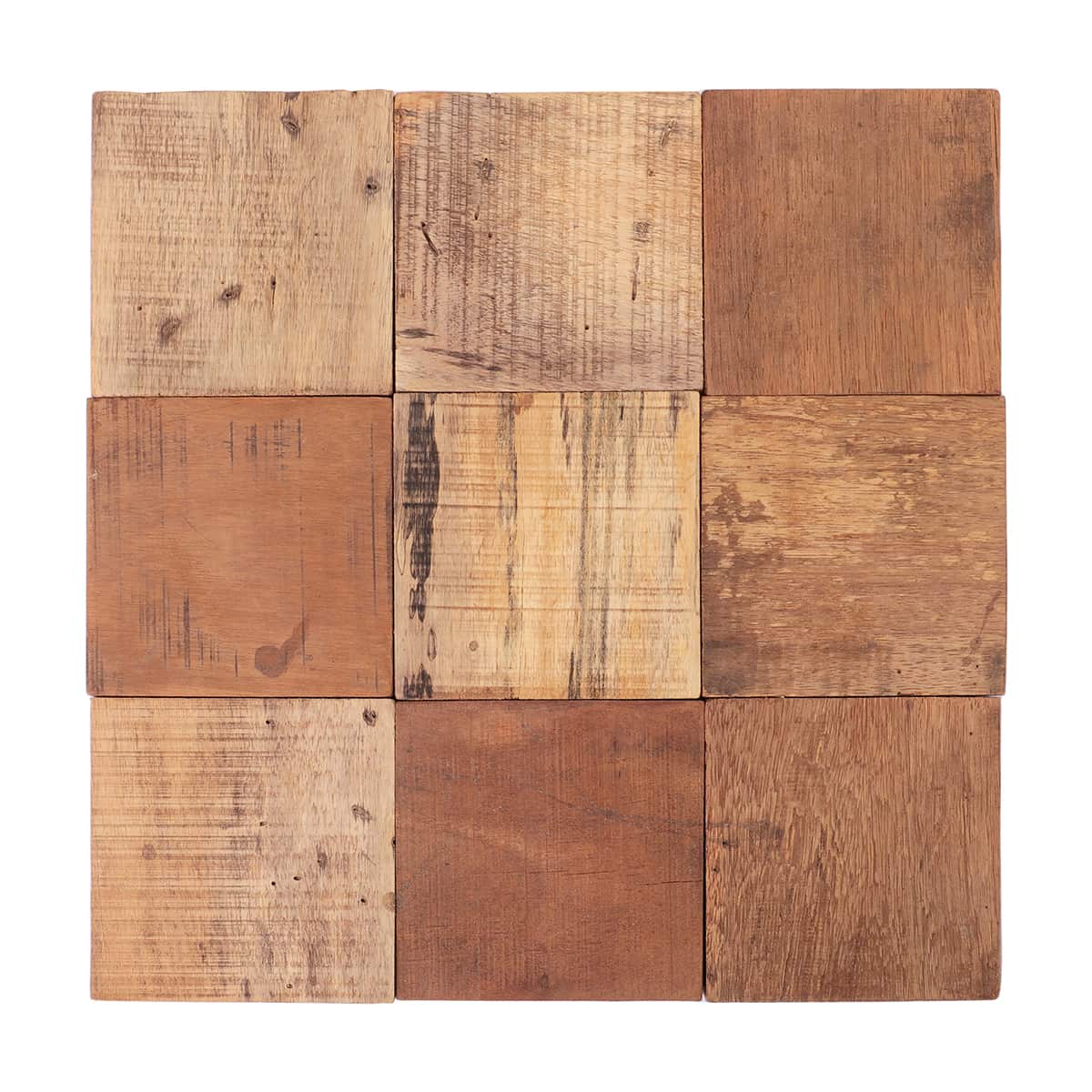 Rustic square wood mosaic tile in mixed natural tones