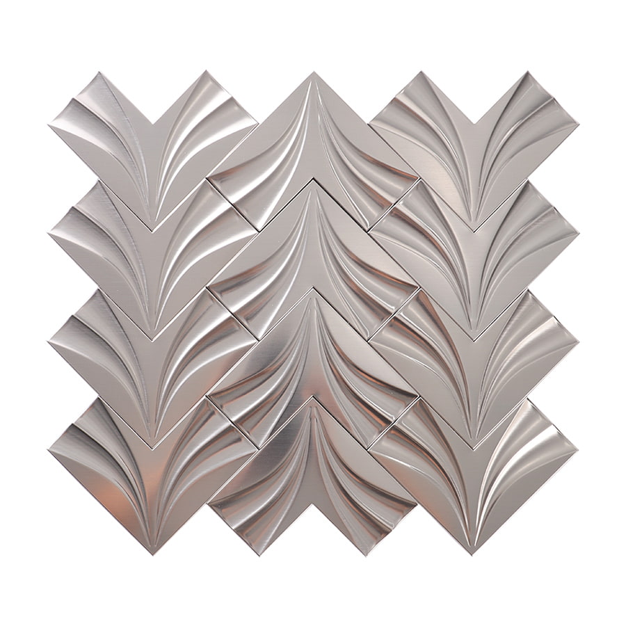 Brushed stainless steel chevron pattern mosaic tile sheet