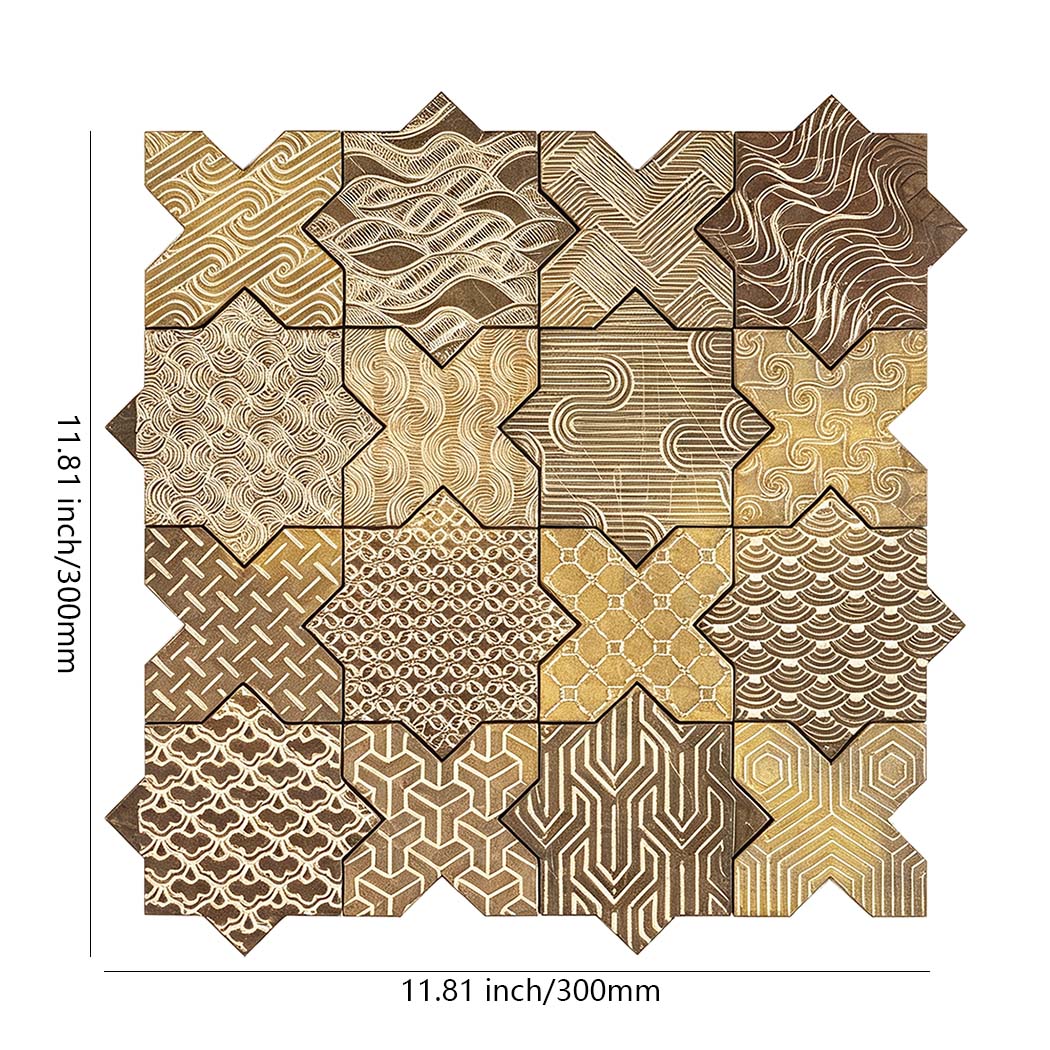 Dimension diagram of patterned gold star cross aluminum mosaic sheet