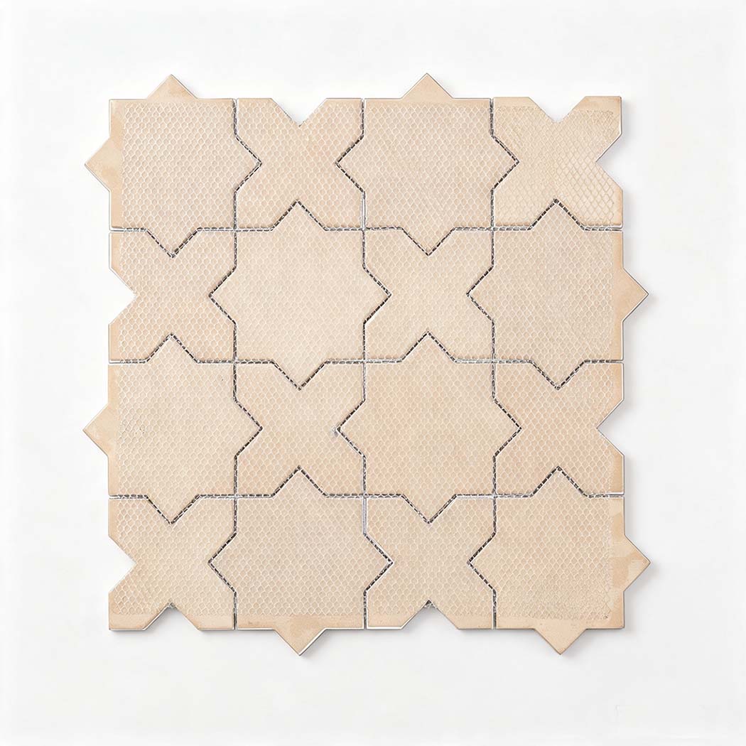Back view showing mesh backing support of gold aluminum mosaic