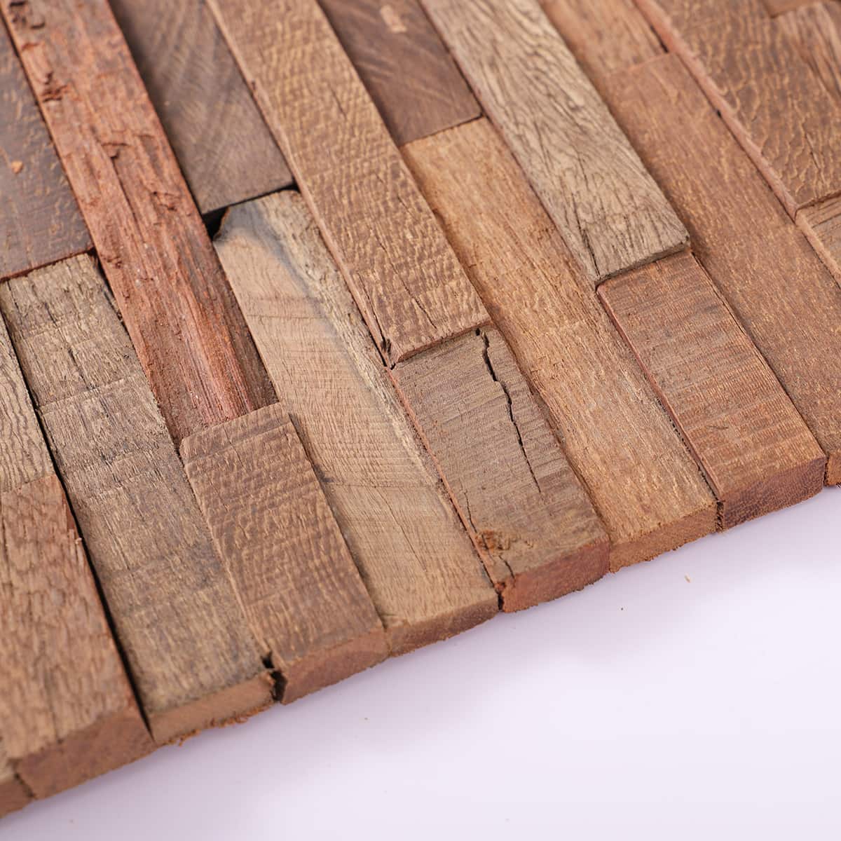 Close-up of natural wood tile edges and surface texture