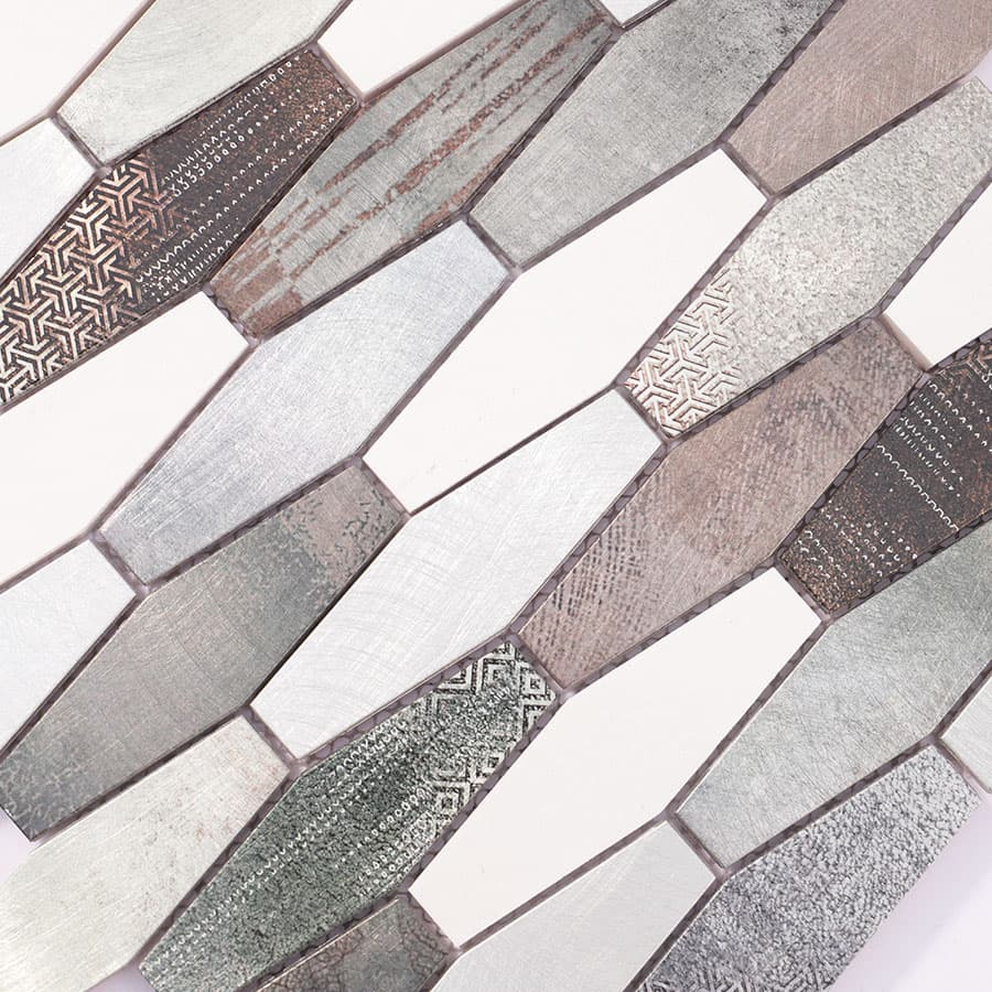 Close-up of various textures on patterned aluminum tiles