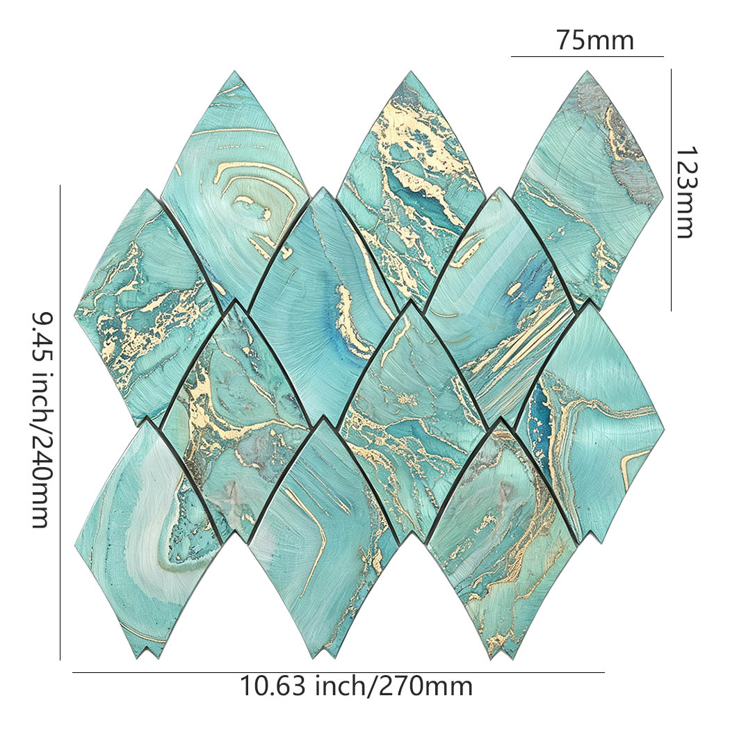Teal and gold leaf shape marble pattern aluminum mosaic tile dimensions