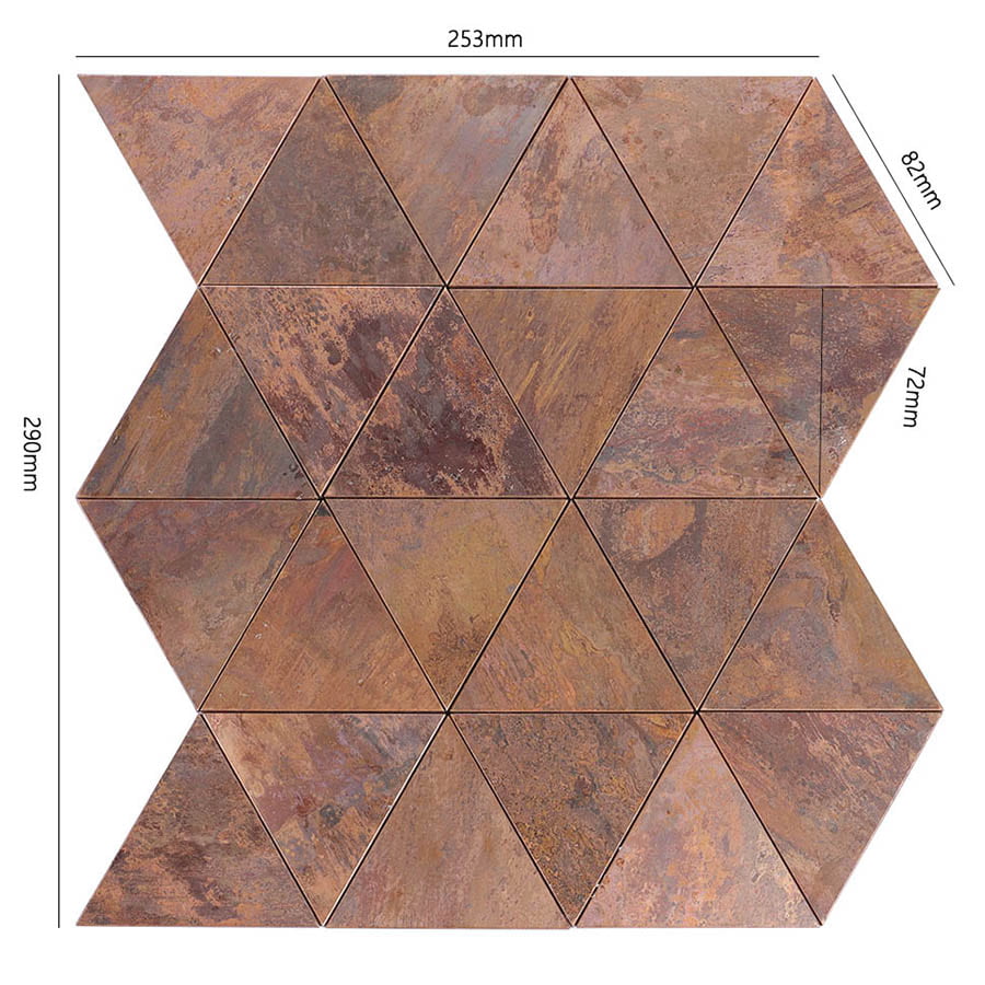 Triangle copper metal mosaic tile with size dimensions