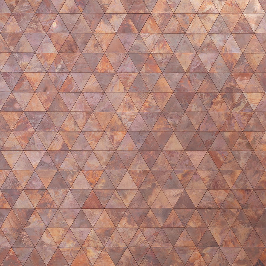Triangle copper metal mosaic tile full wall installation