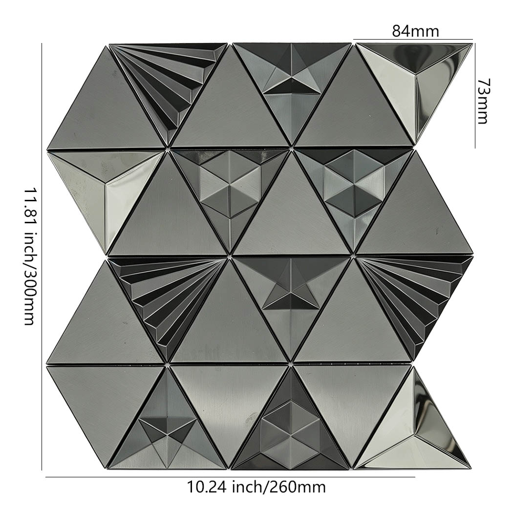 3D triangle mosaic shower tile sheet with stainless steel metal tile dimensions