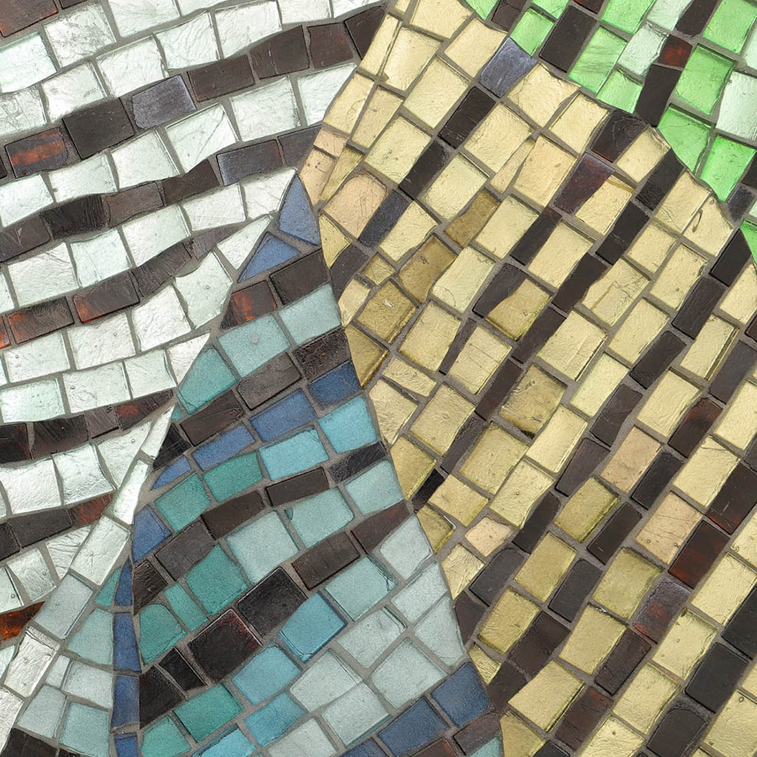 Large view of tropical leaf mosaic with yellow and orange tiles