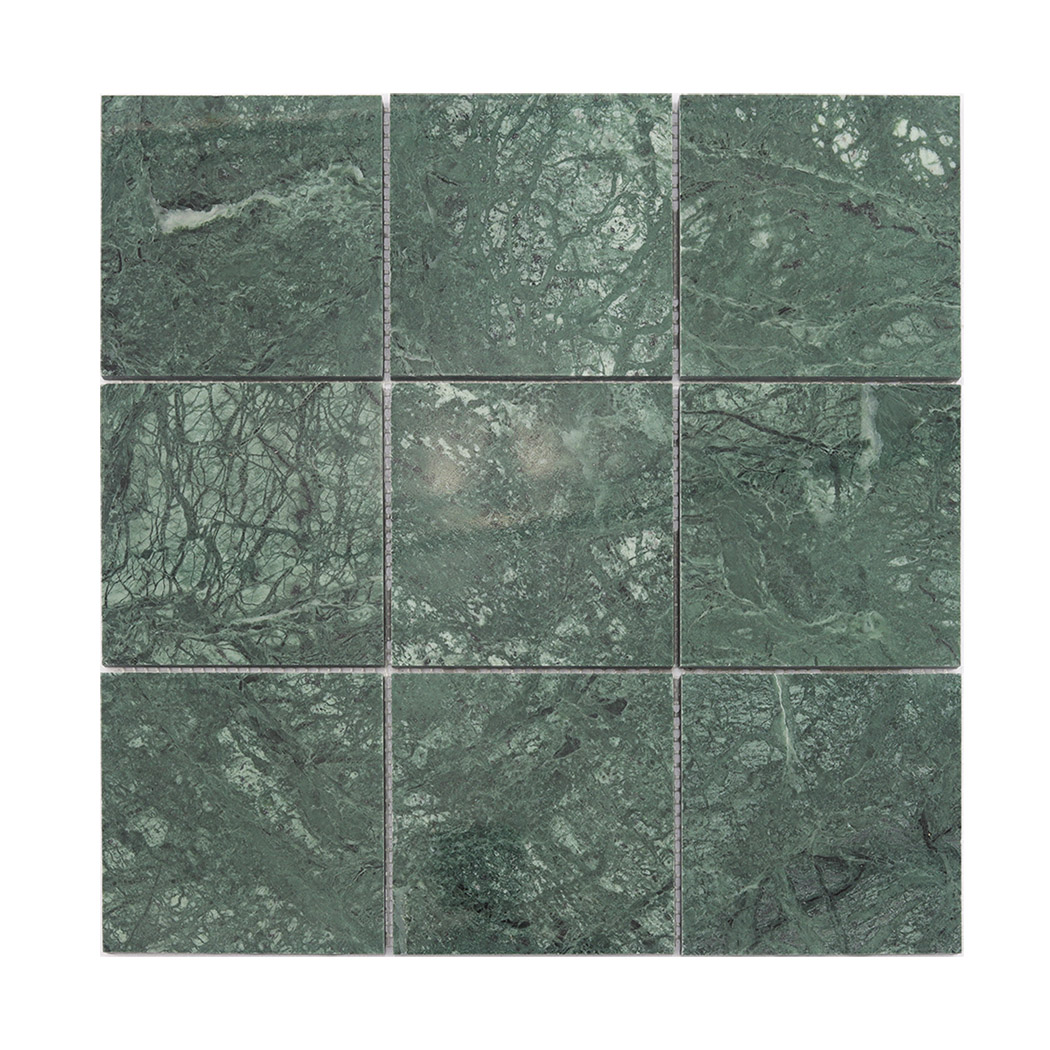 Full sheet of verde green large square marble tile with natural veining
