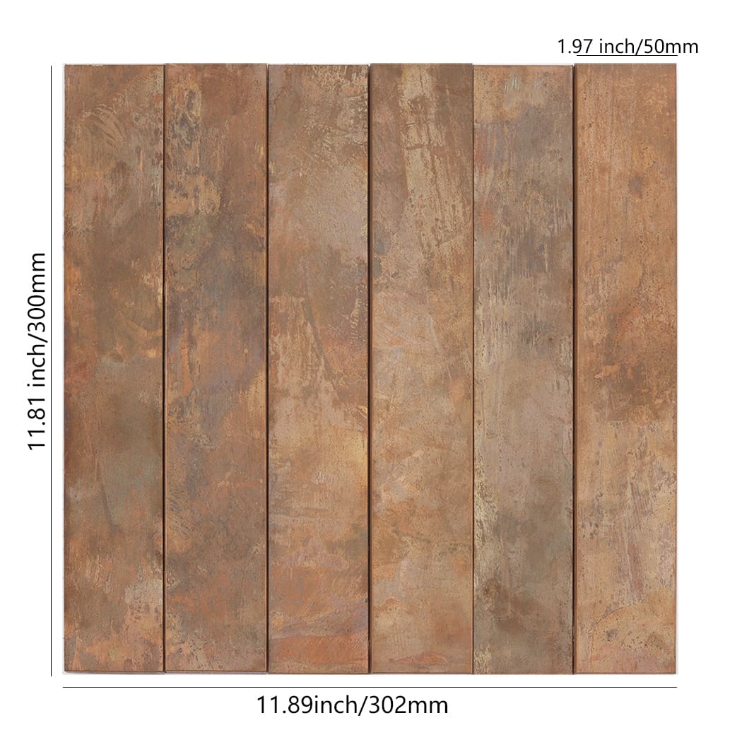 Front view of a square copper tile with 11.89 inch width and 11.81 inch height labels.