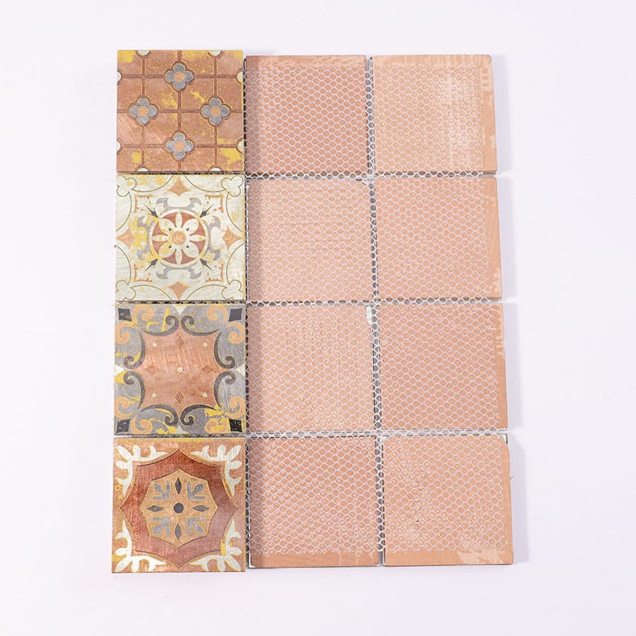 Backside view of vintage aluminum mosaic tile sheet