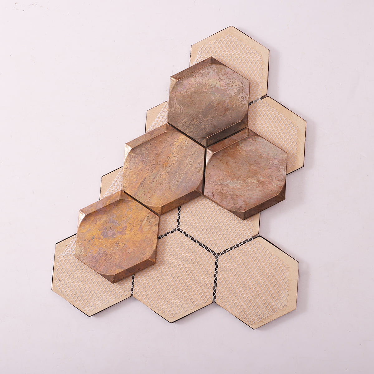 Vintage bronze hexagon mosaic tiles with mesh backing for easy installation