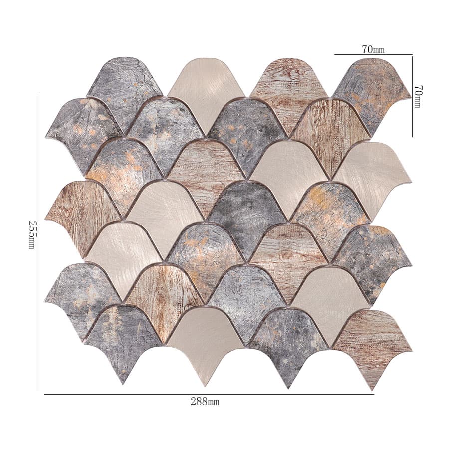 Vintage gray and brown fan shape aluminum mosaic wall tile sheet