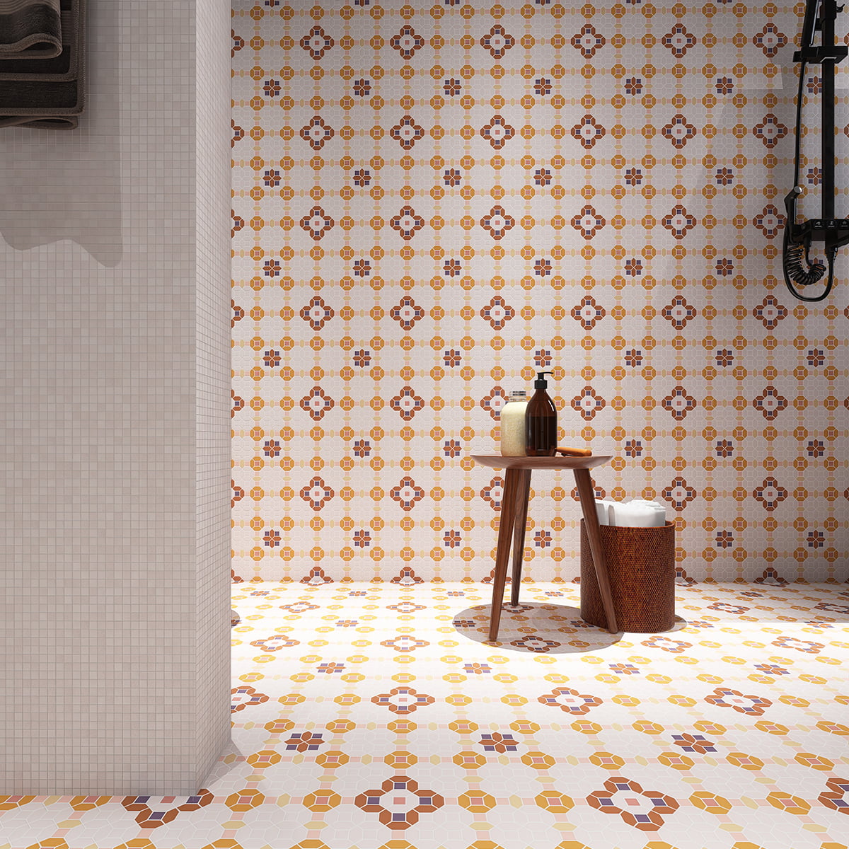 Vibrant Floral Orange and White Glass Mosaic