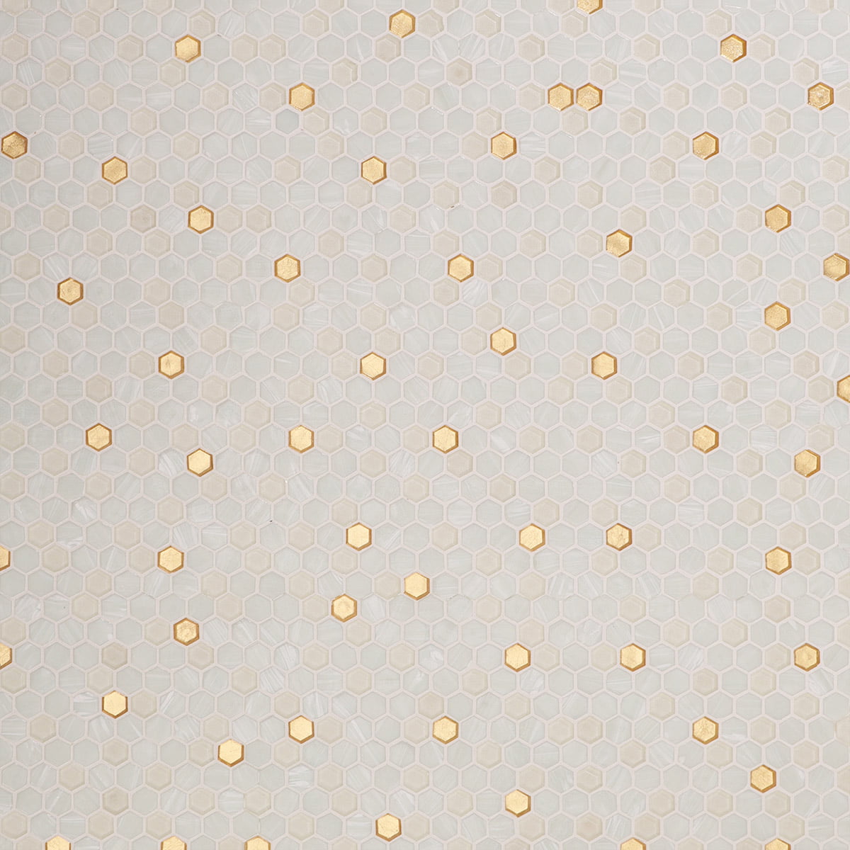 Full wall installation with scattered gold hexagon accents