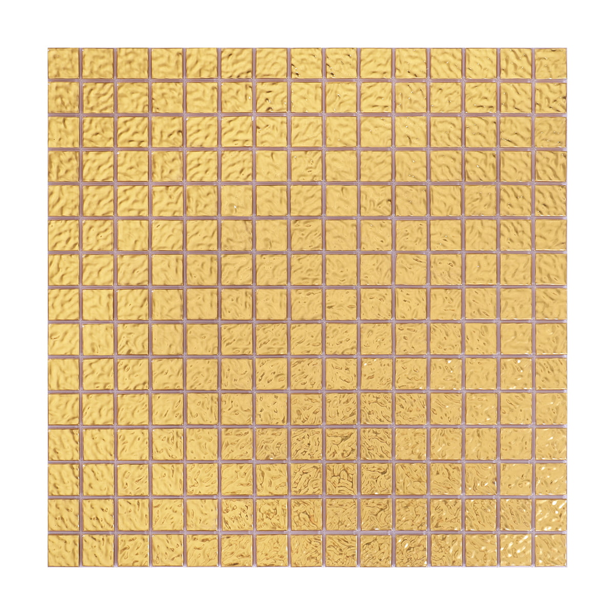 Full sheet of 24K gold ripple glass mosaic tiles with even spacing and wave texture