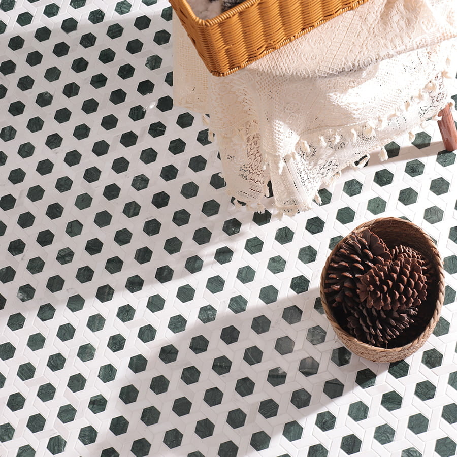 Green White Lattice Marble Mosaic Tiles