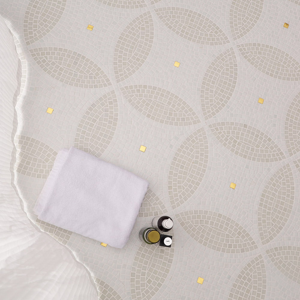 White Circle Pattern Mosaic Tile with Gold Accents