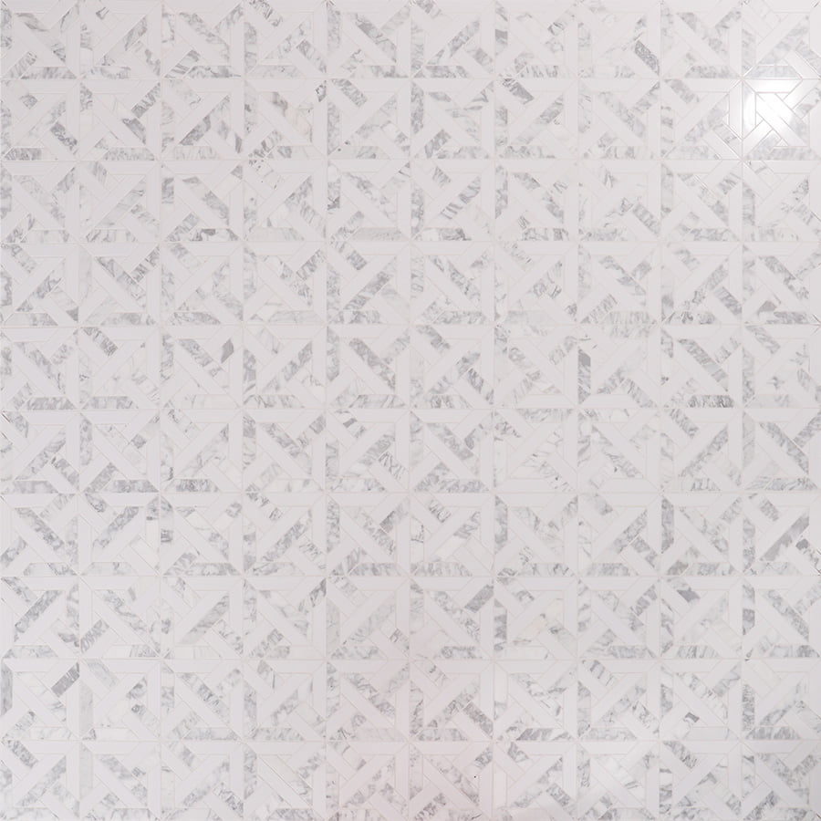 Full sheet of white geometrica Thassos marble mosaic tile with honed finish