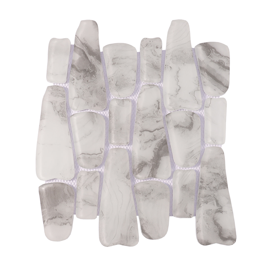 White gray irregular glossy glass mosaic tile sheet