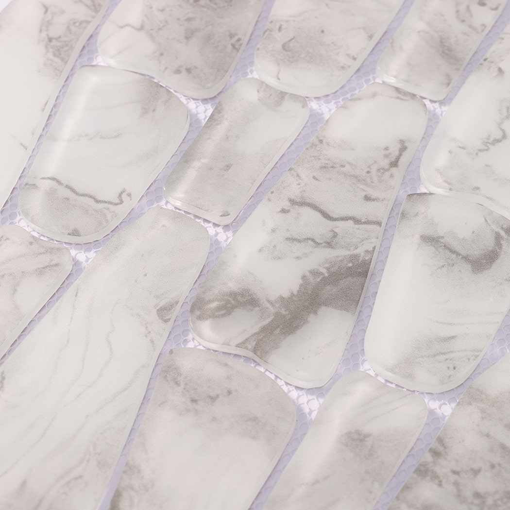 White gray irregular glossy glass mosaic tile surface detail