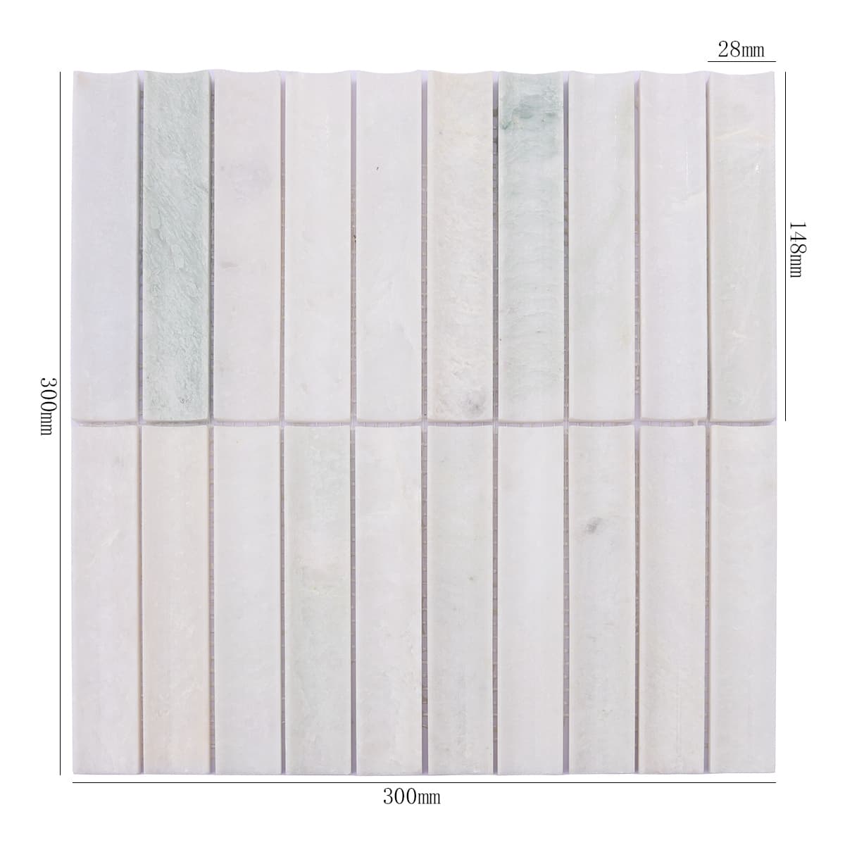 White jade fluted stone mosaic tile with size dimensions