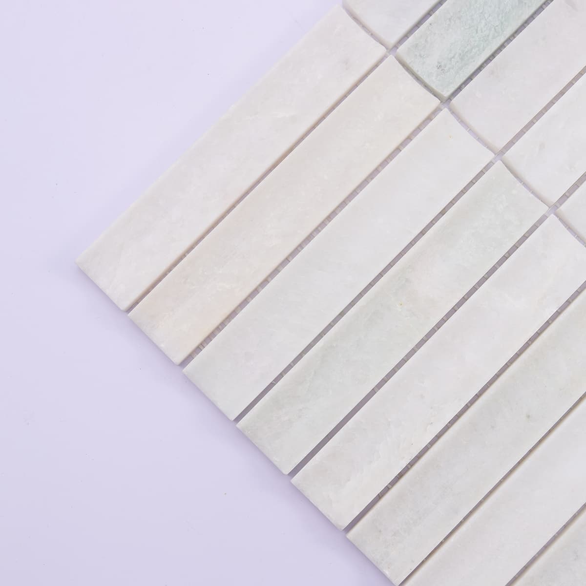  Corner close-up of white jade fluted mosaic strips