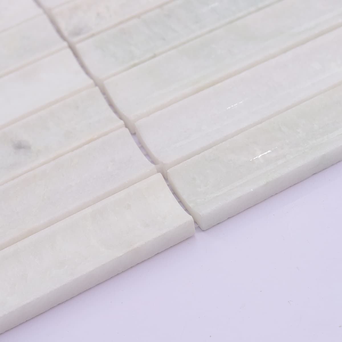  Side view showing thickness of fluted stone mosaic