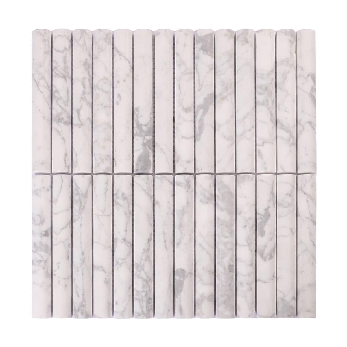 White marble 3D mosaic tile full frontal view