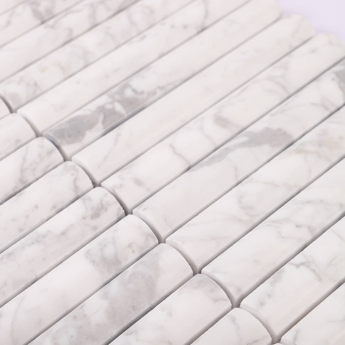 Diagonal texture view of 3D white marble mosaic tile