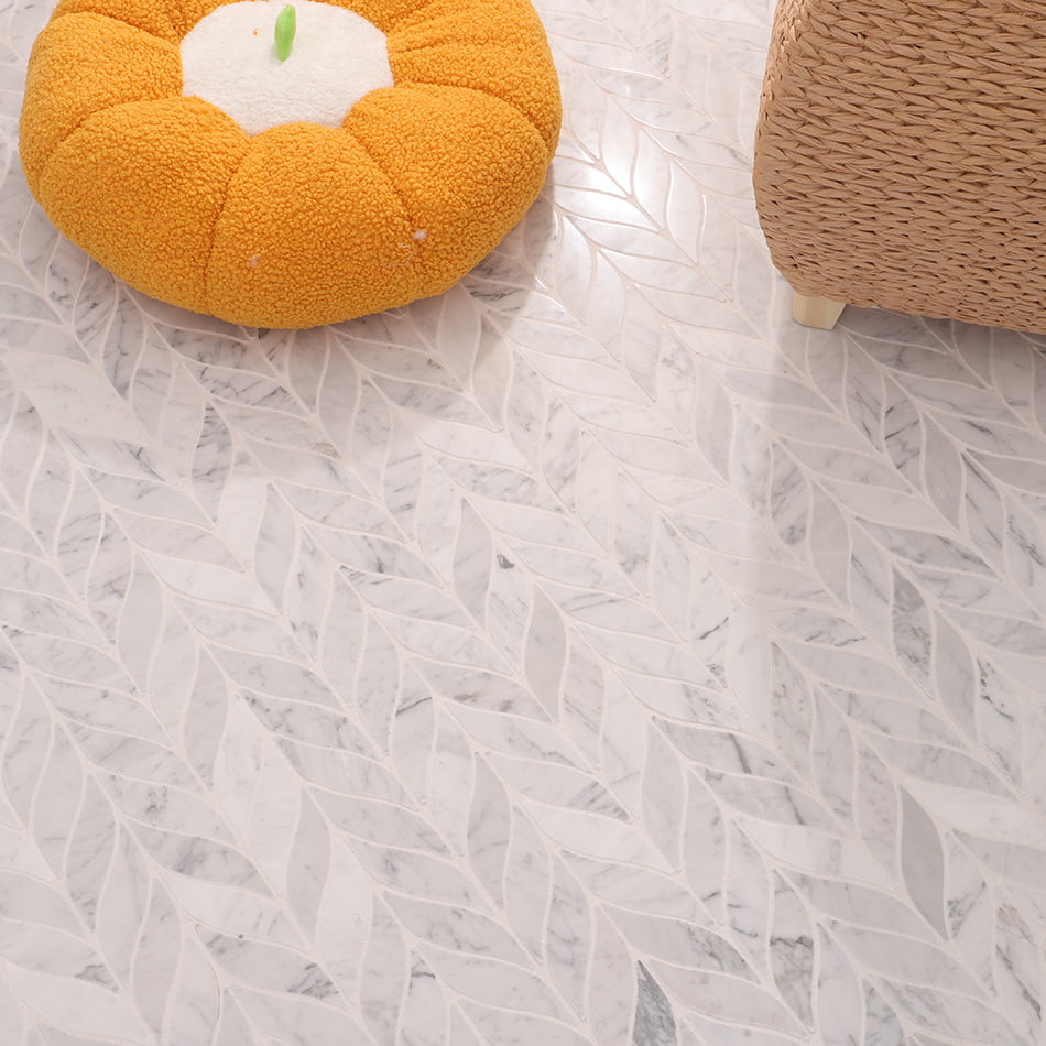White marble leaf pattern mosaic floor