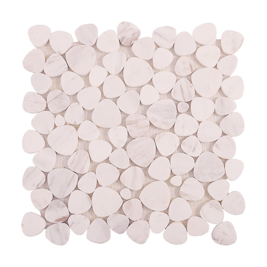White marble pebble mosaic tile sheet for wall and floor use