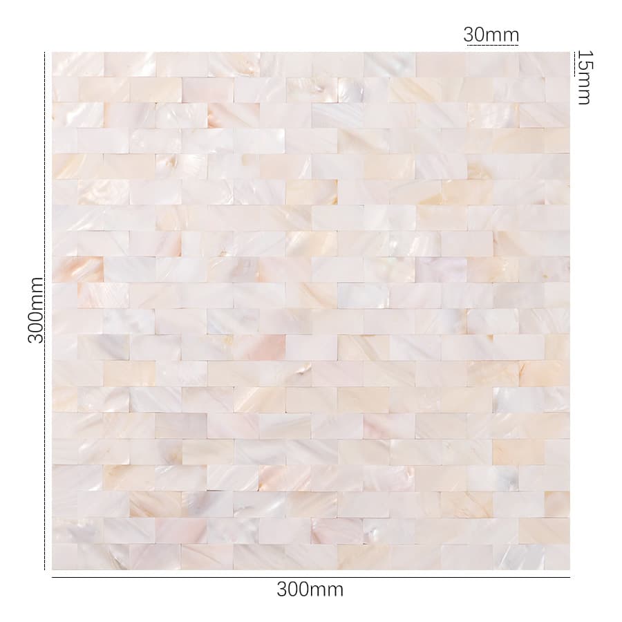Size guide for white mother of pearl subway mosaic tile sheet