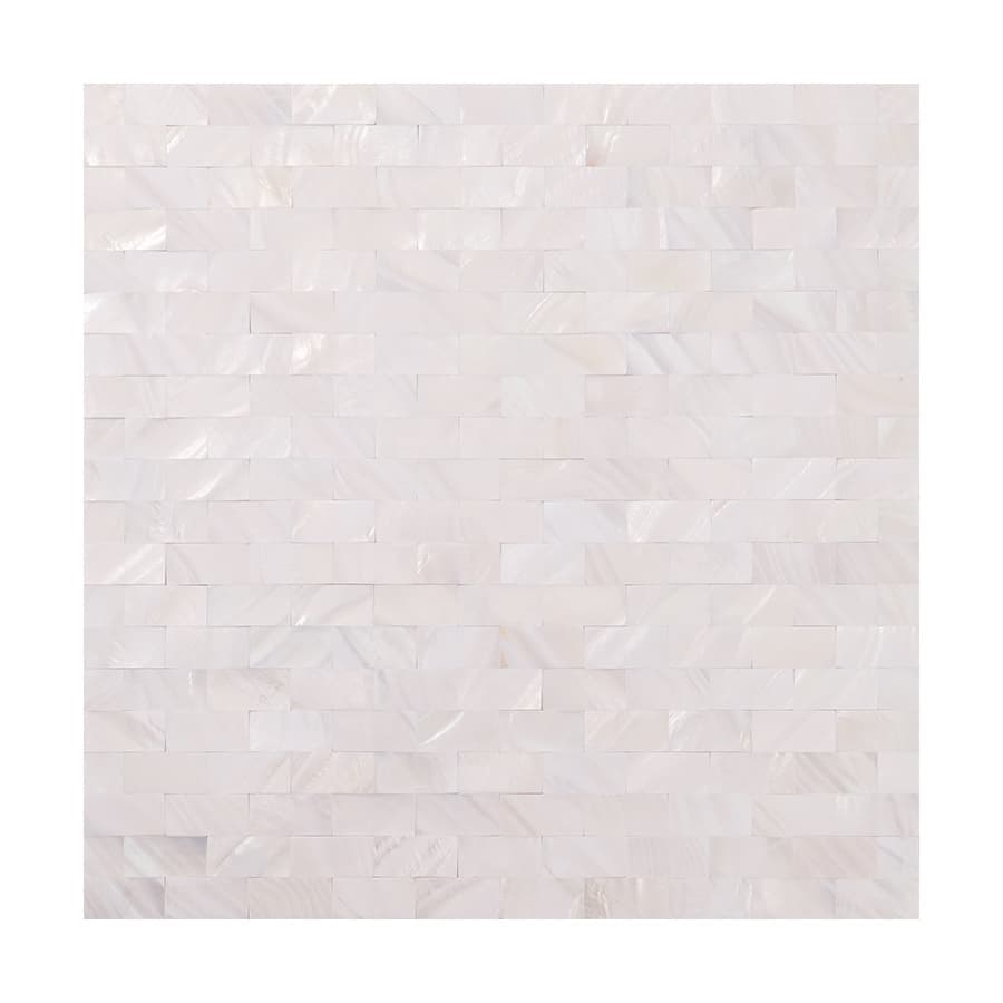  Full view of white pearl strip mosaic tile sheet with horizontal layout