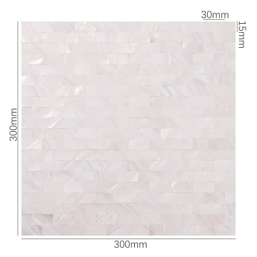 White pearl mosaic tile with 15x30mm chips on 300x300mm sheet