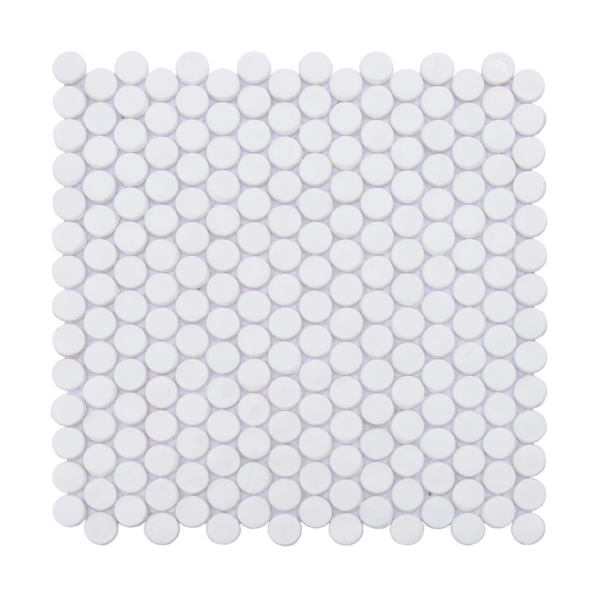 Top view of white round mosaic tile sheet for walls or floors