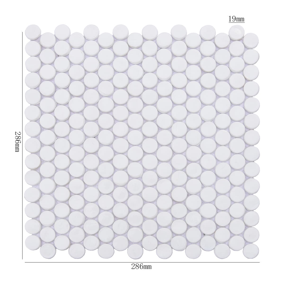 White round mosaic tile sheet with 19mm size and 286x286mm total sheet