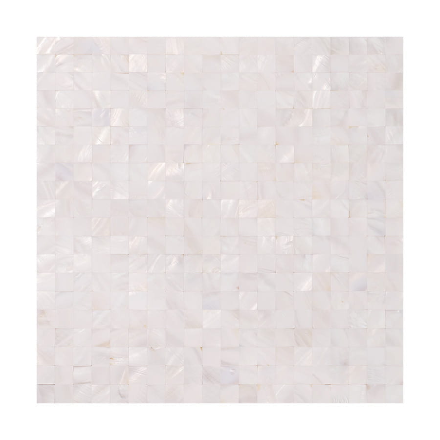 Full sheet view of white shell square mosaic tile