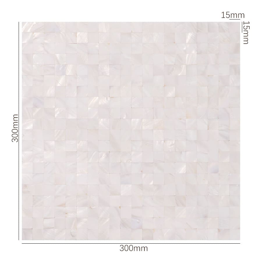  300x300mm white shell mosaic tile with 15mm squares
