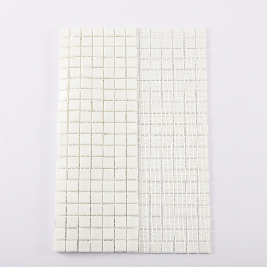 White square mosaic tile with mesh backing shown for easy installation