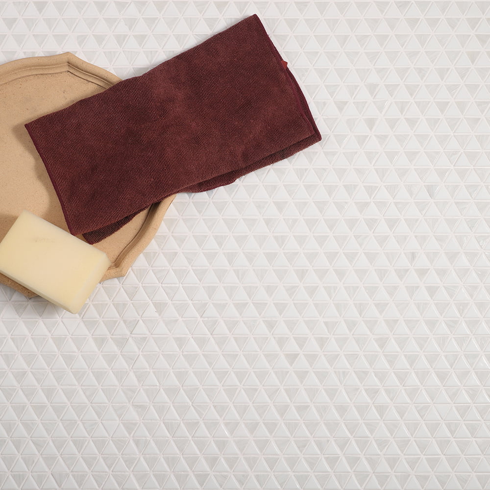 White Glass Triangle Mosaic Tile