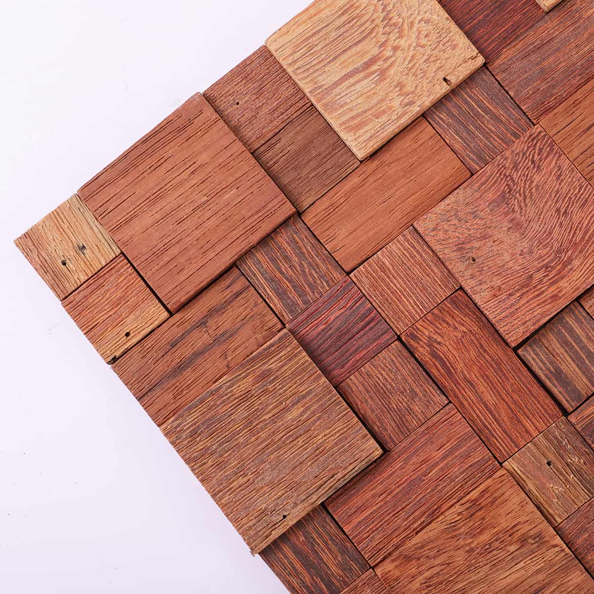 Rustic wood mosaic corner with natural color variation