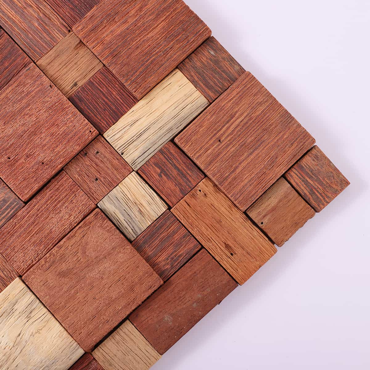 Close-up of natural wood grain texture on mosaic tile surface
