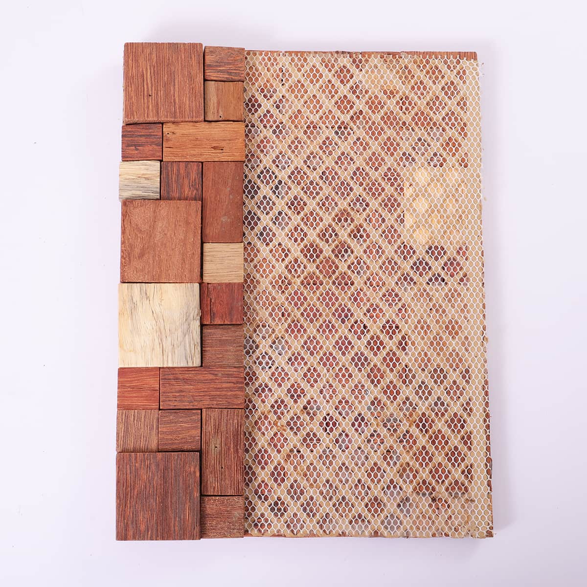 Wood mosaic tile with mesh backing for easy wall installation