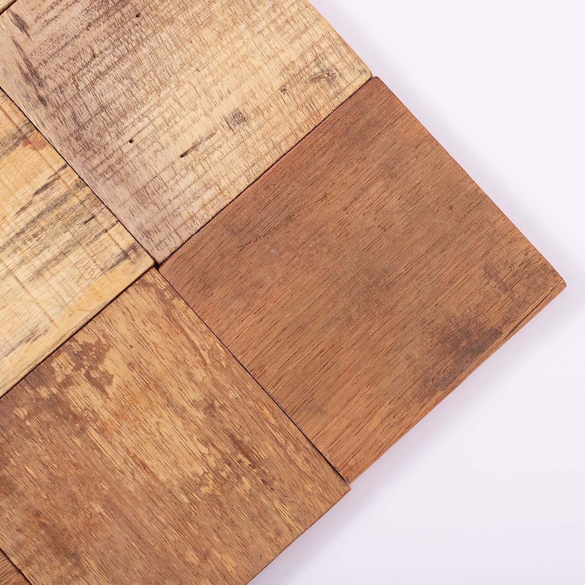  Close-up of upper right section of rustic square wood tiles