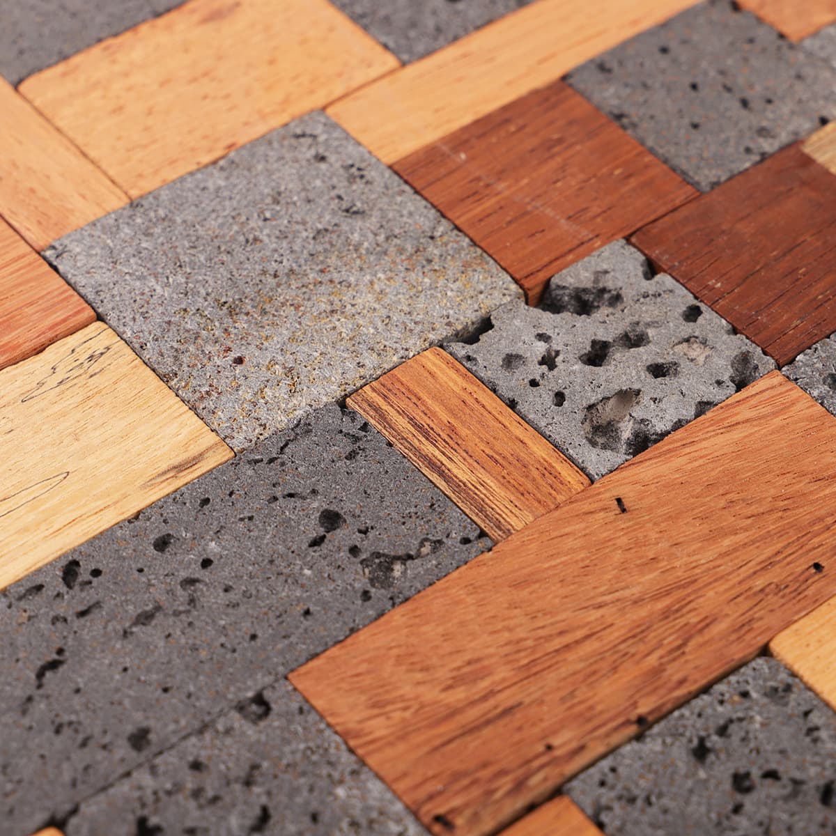 Close-up texture of wood and volcanic stone surface