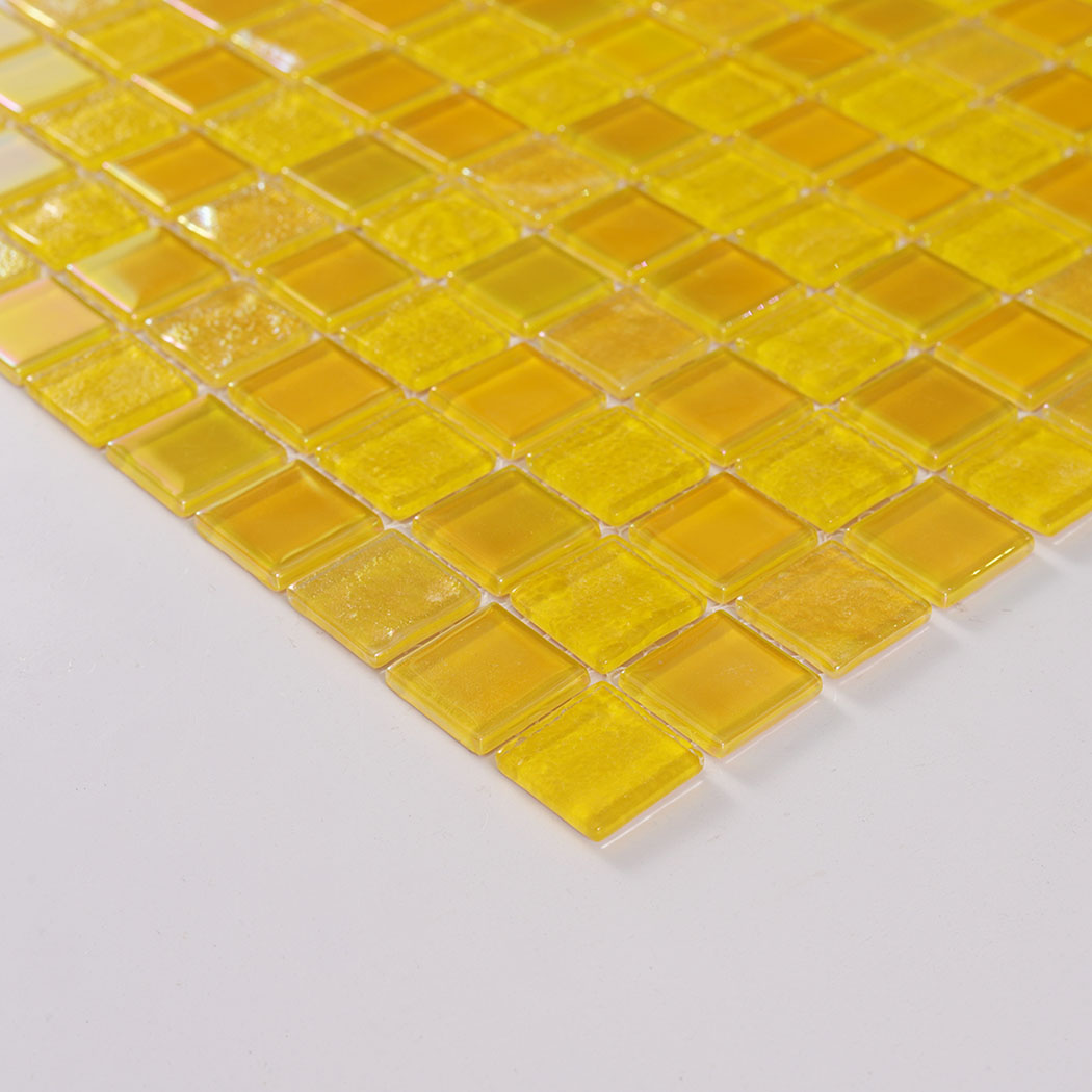 Yellow Iridescent Square Crystal Glass Mosaic  Kitchen Backsplashes, Bathroom Walls and Pools Tile