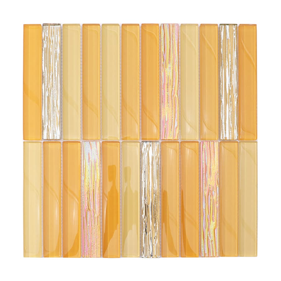 Full sheet of yellow and iridescent crystal glass mosaic tile