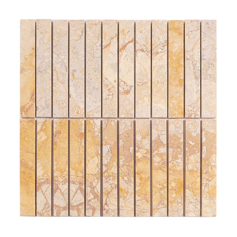 Square sheet of yellow marble strip mosaic tiles