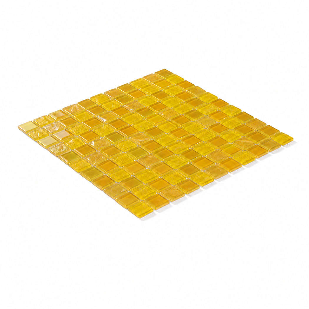 Yellow Iridescent Square Crystal Glass Mosaic Kitchen Backsplashes, Bathroom Walls and Pools Tile