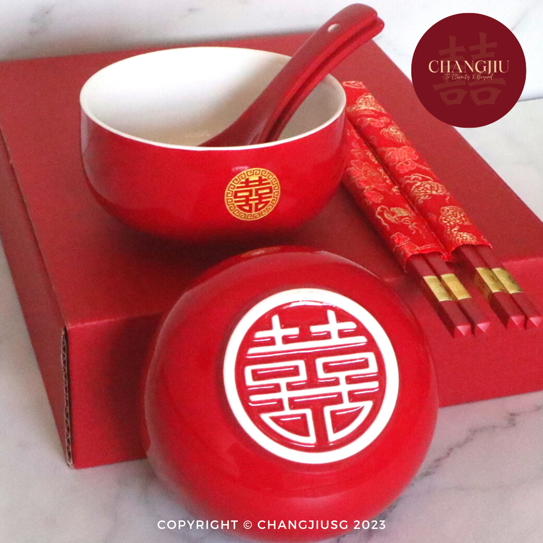 Chinese Wedding Bowl Set 碗具 | Glossy Red Gold